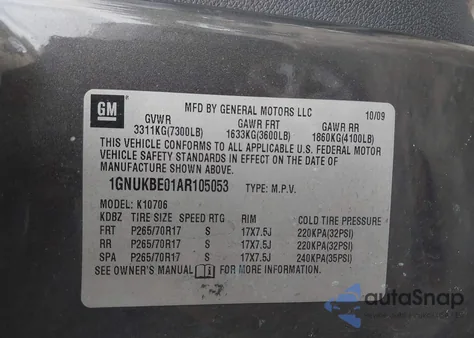 2010 Chevrolet Tahoe Lt z USA, uszkodzony, nr VIN 1GNUKBE01AR105053